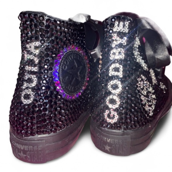 Ouija Board Themed Jet Black Crystal High Top Converse Sizes 5-14 New In Box - Picture 4 of 15